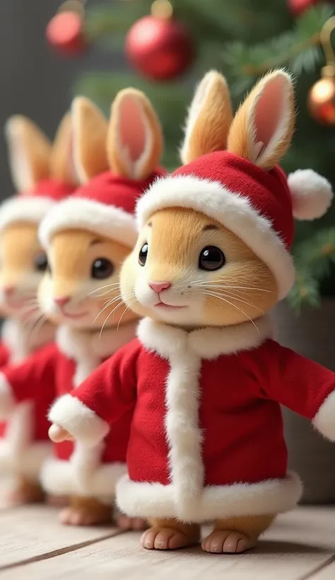 Sylvanian Families line up wearing Santa costumes and very cute faces