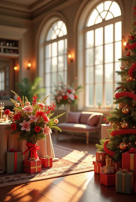 Happy birthday, flowers,  CHRISTMAS TREE, holiday,  Beautiful Interior , Nice day