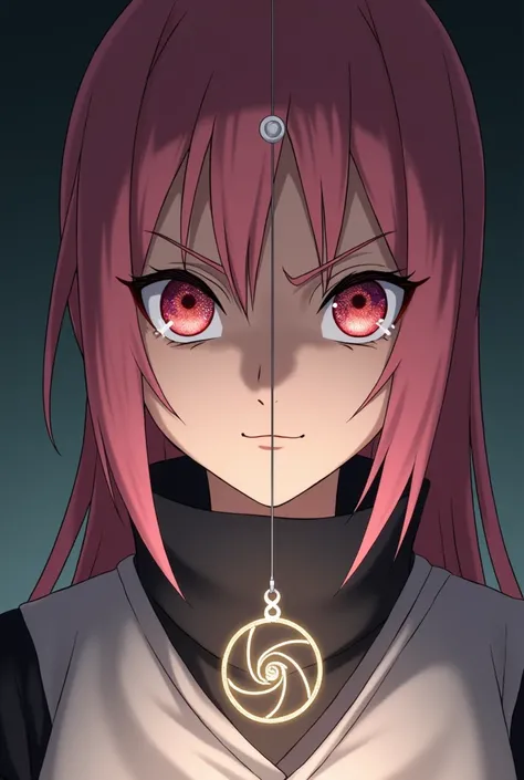 Sakura Haruno with eyes in spirals ,  staring intently at a simple and hypnotic pendulum 

