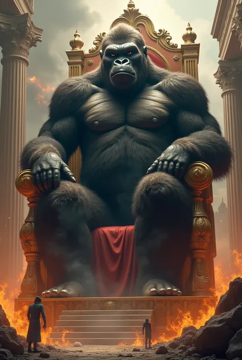 King Kon sitting on the throne of the Roman Empire and that the Roman Empire is burning 

