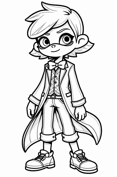 Draw an easy to draw splatoon character with influences of the 11th dr who black and white almost like a coloring book page 