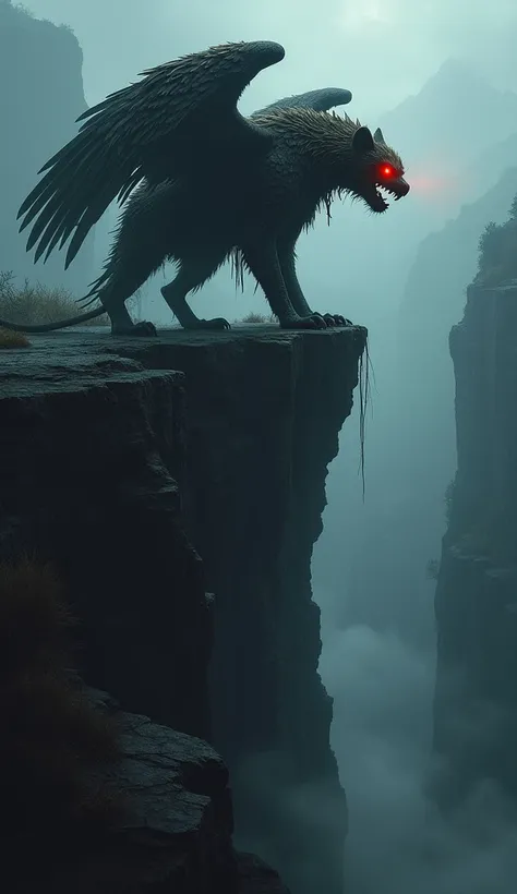 An evil canyon hybrid with the mountain lion’s brutal fangs, vulture’s decayed wings, and rattlesnake’s venomous bite. Its glowing red eyes watch from jagged cliffs as the canyon is consumed by shadows