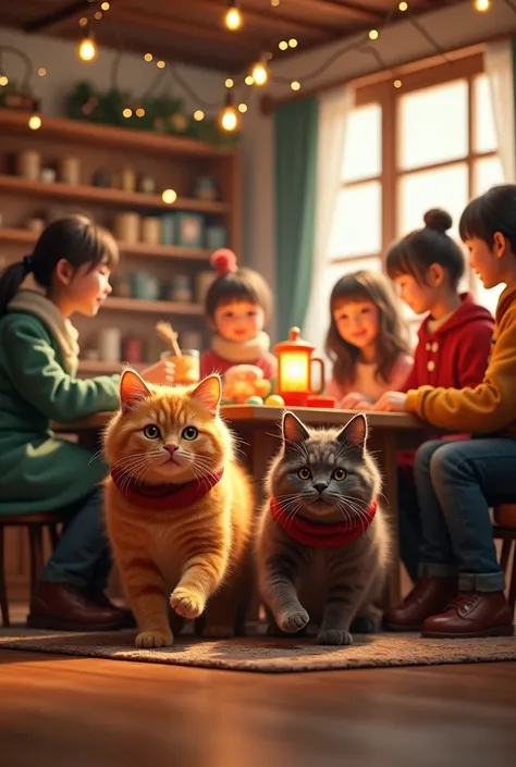 Gangwon-do, night wear,  Christmas family party, Yellow Cat , Brown cat 