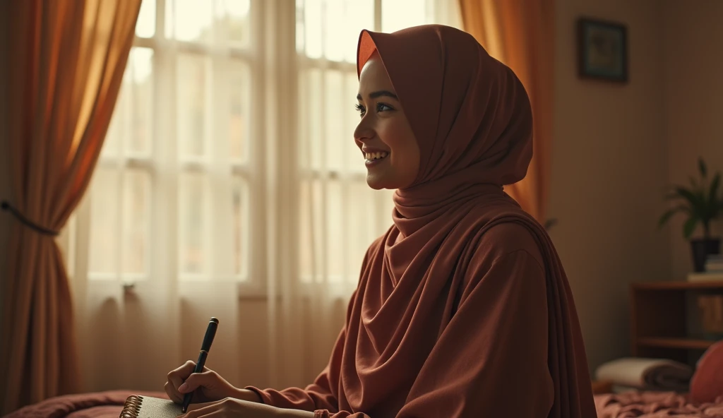 NSFW, ((( Ratna 22 years old woman in beautiful hijab,  returned home to his mother .  He started applying for a new job , took yoga class ,  and writing a journal every night . Slowly,  smile started coming back to his face ))), (without looking at the ca...