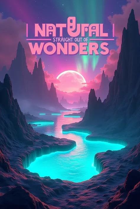 A vibrant, futuristic YouTube thumbnail showcasing 9 surreal natural wonders. Include glowing bioluminescent beaches, colorful thermal pools, alien-like rock formations, and vibrant auroras in the background. Add bold, eye-catching text that says ‘9 Natura...