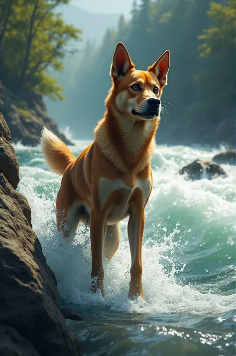 Max Preparing to Save Ali

"Ali is slipping into the fast-moving river, a look of fear on his face. Max stands on the riverbank, tense and alert, with his ears perked up and muscles coiled, ready to leap into the water. The scene captures the moment just b...