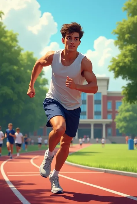  Young man running in a school run 