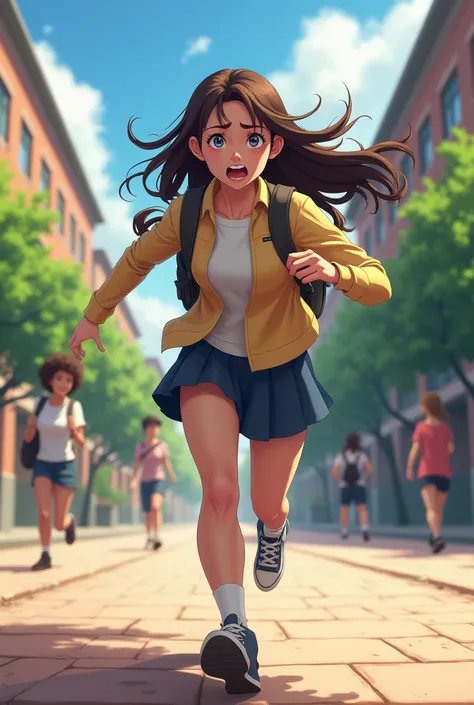 Young woman running in a school run , Why was I late for class 