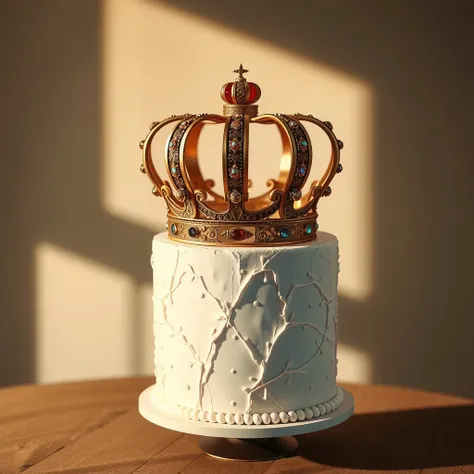  A beautiful crown placed on a single layer cake，Professional Photography，Real lighting ，Aesthetic commercial photography ， top quality，32K，masterpiece