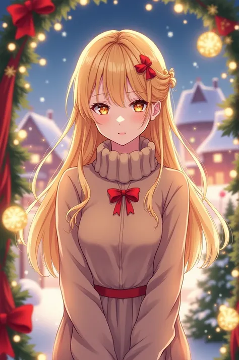 Anime golden hair girl with christmas event