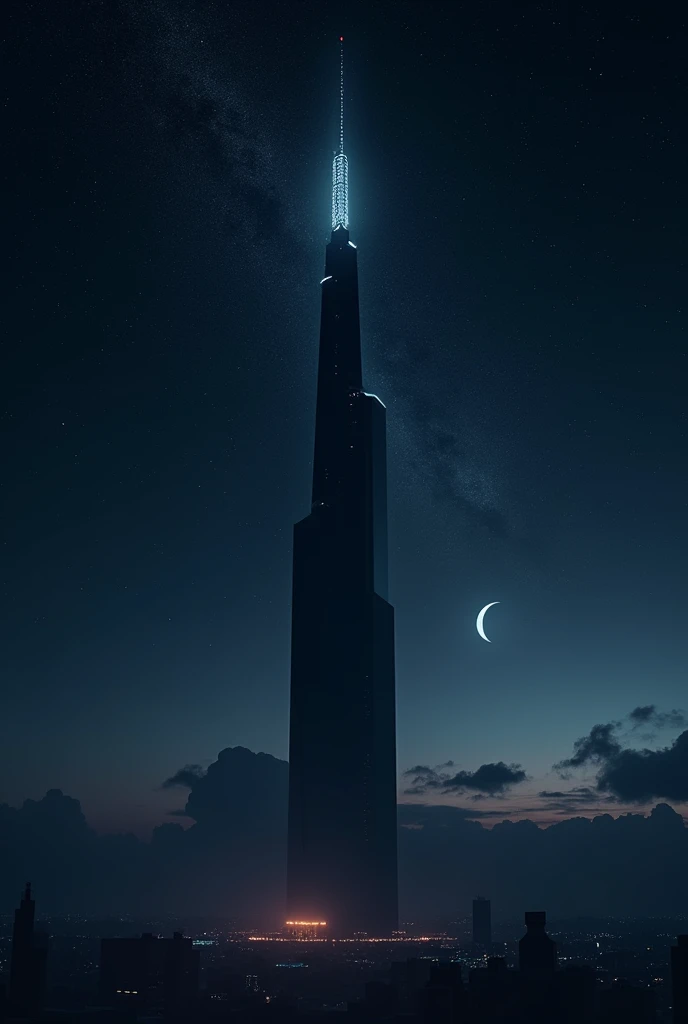 tall building night sky moon