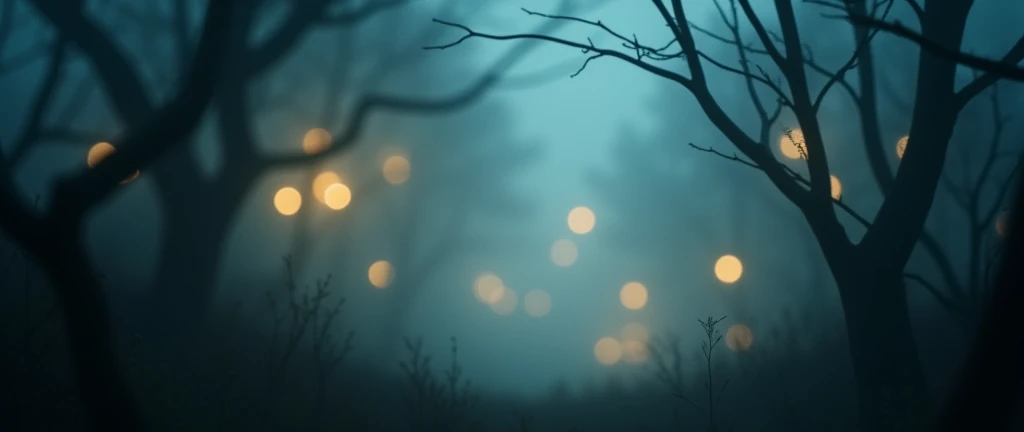 Blurred lights shining amongst tree branches background 