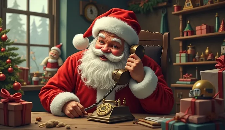 Santa talks on the phone