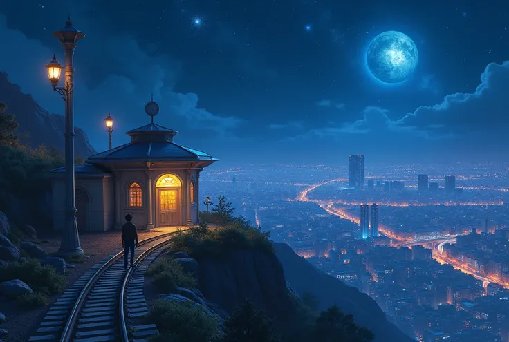 (Birds-eye view:2.5） (A distant view:1.5） Night on the Galactic Railway, Giovanni is a boy who sets out on a journey in search of his best friend, Campanella, On the night of the Star Festival,The galactic station where Giovanni landed is (futuristic:1.5） ...