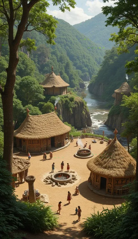 make me an American Indian village, realistic, in the forest
