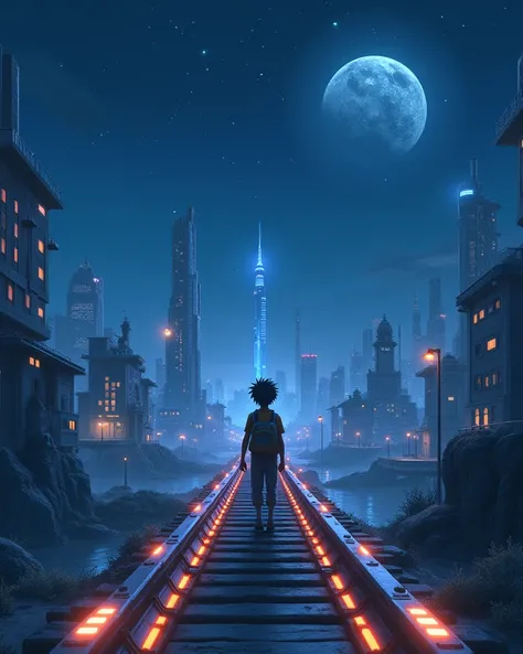 (Birds-eye view:2.5） (A distant view:1.5） Night on the Galactic Railway, Giovanni is a boy who sets out on a journey in search of his best friend, Campanella, On the night of the Star Festival,The galactic station where Giovanni landed is (futuristic:1.5） ...