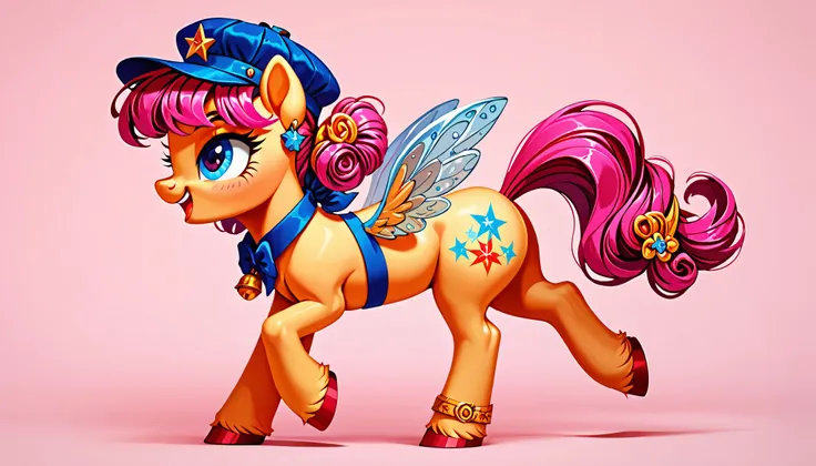 score_9, score_8_up, score_7_up, Fashionable white and gold pony, pink background