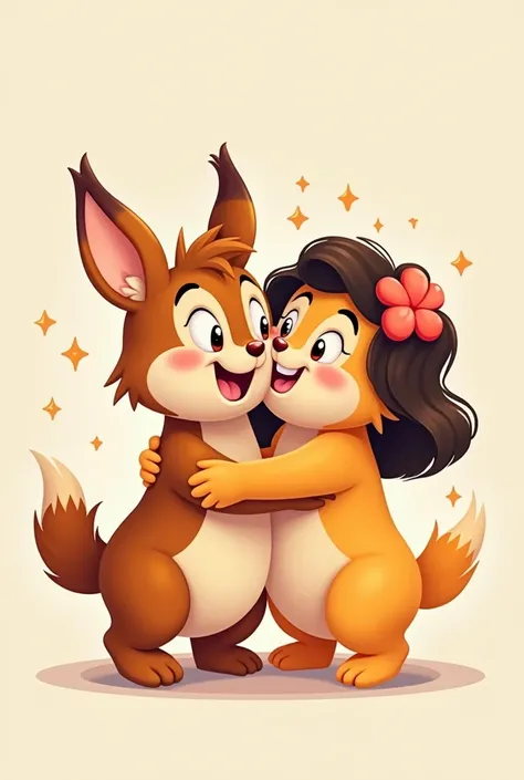 Two cartoon best friends hugging 