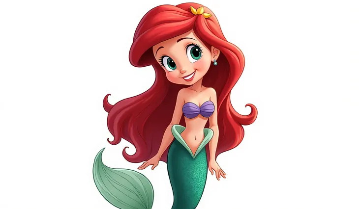 Ariel the Little Mermaid portrait, cartoon style with white background