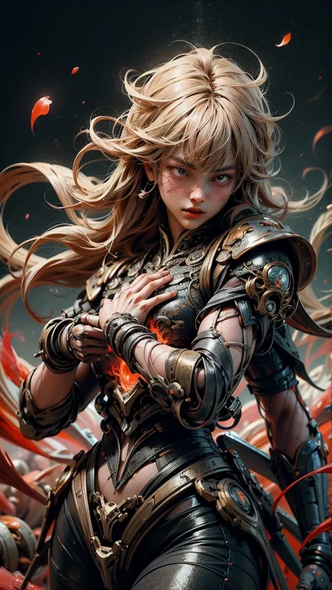  high detail,  Ultra HD,Fantasy，  An Ancient Chinese Swordsman，Bangs, long hair,  Wearing Black Antique Clothing ，Two Hands Raised Longsword ， Sword Body Scattered Red Flame  ，masterpiece, precise,  high detail, wallpaper， Shine Effect , Unreal Engine, ill...