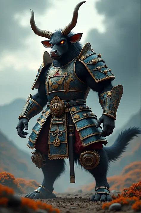 Ace a Nirotaurus wearing samurai armor 