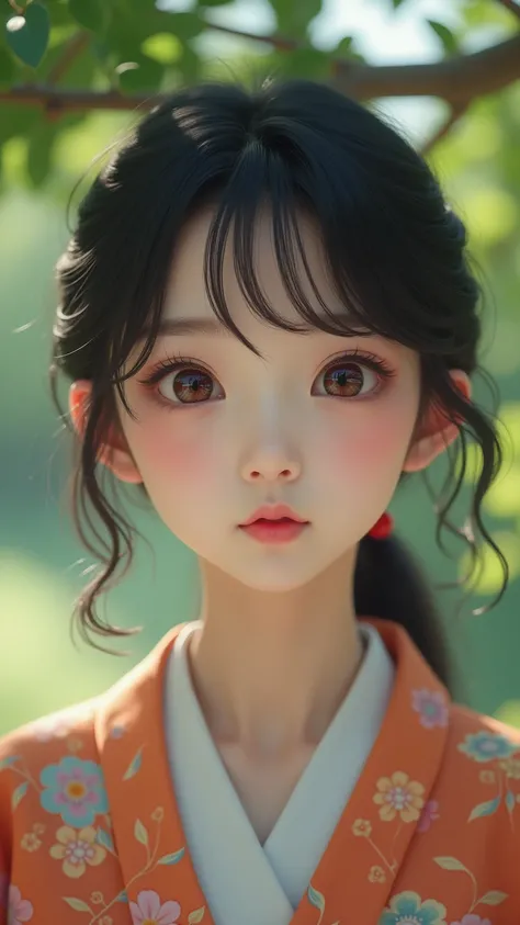 (( top quality , 【8k, masterpiece: 1.3)),   Sharp Focus  : 1.2, ( Super beautiful face : 1.0), (Smooth Skin : 1.0),   in beautiful garden , black hair,  Realistic Pupils ,  movie lights , Realistic photo of high detail eyes and face ,  movie lights ,  ( at...