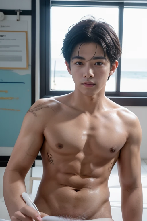 A  boy  on the beach,young face ,young boy,cute boy, Shirtless, Naked boy,perfect cock,Smooth skin,, junior school student, Differential crushing cap, rough breath, Black hair, Messy hair, modern, whole bodyl shots, hyper HD, Masterpiece, ccurate,sexy pose...