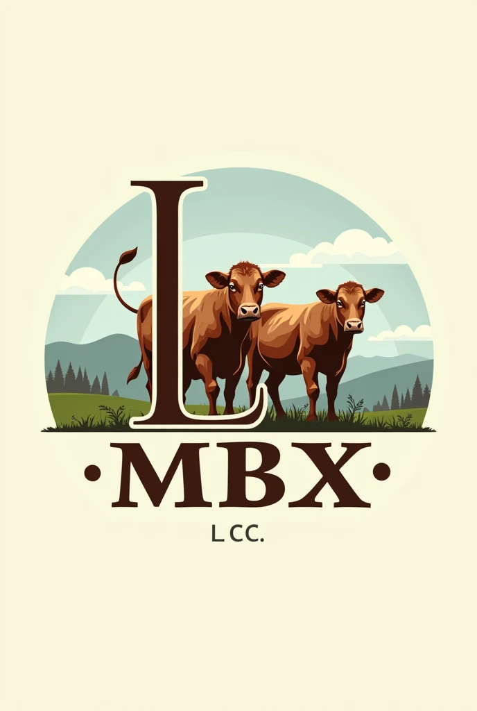 A cattle farm range logo with the cattle vector graphic standing and letter L wraps around the cattle and the remaining letters MBX under it