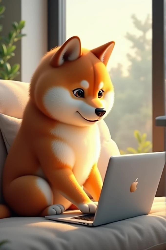 Draw a Shiba using laptop