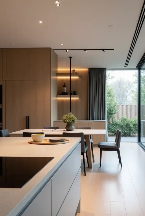 Open-Plan Kitchen and Dining Area

Smart Kitchen Features: Integrate smart technology like voice-activated lighting and appliances. Opt for a sleek, touch-sensitive induction cooktop that blends seamlessly into the countertop.
Minimalist Pantry: Use a conc...