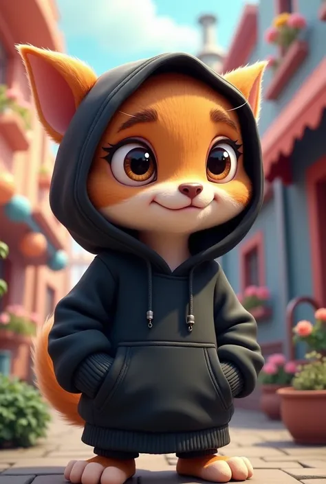 cartoon character wearing a black hoodie