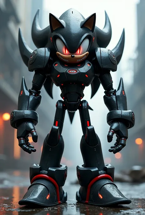 create a image of metal Sonic fused with shadow the and sonic with a metal skin design , evil