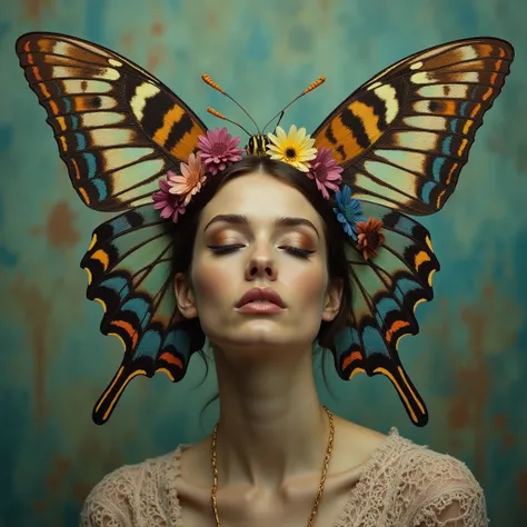 Dont cry for me in a surreal world, a woman half butterfly half woman

