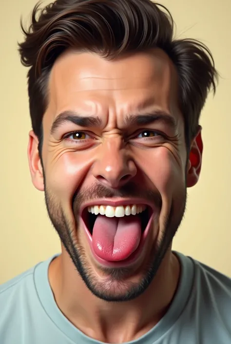 Image of a man with his tongue sticking out as if he were sucking a well-concentrated candy