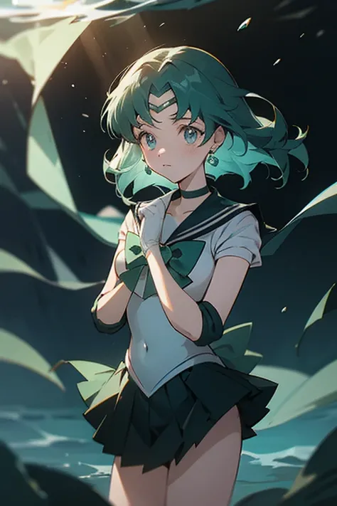 sailor neptune, deep submerge, dark ocean background