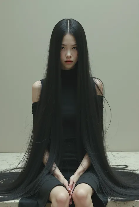 A girl with incredibly long hair is shaved