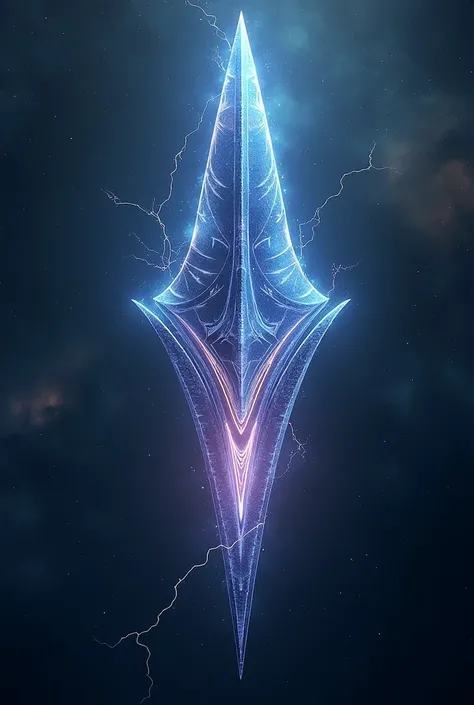 A powerful arrow, lights of God emerging from it, a sharp edge, universe inside it, high resolution image, the other end is normal 