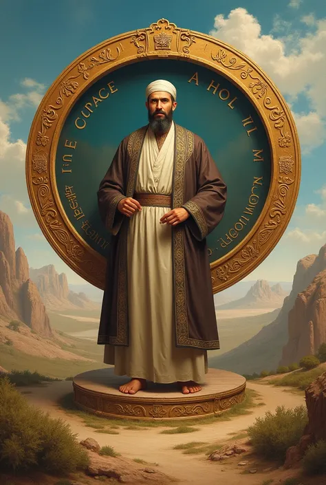 Inside the circle of Al-Khorazmi and its name “Peers of Khorezmi” the emblem written like a circle is in Uzbekistan and there is a painting of Al-Khorezmi