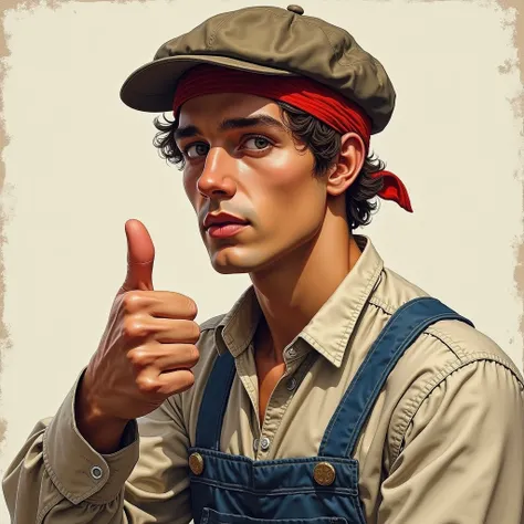 European and American male workers headband and hat paintings must be of the same quality as the actual photos， only draw a bust of one person, which looks very slender，Give a thumbs up as a compliment