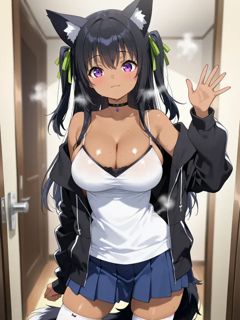 score_9, score_8_up, score_7_up,  ((source_anime)),2d, masterpiece, best quality, anime screencap, anatomically correct,good hands,only 5 fingers,
doorway,bedroom,
(front view),looking at viewer,
1girl,aatama, long hair, black hair, animal ears, two side u...