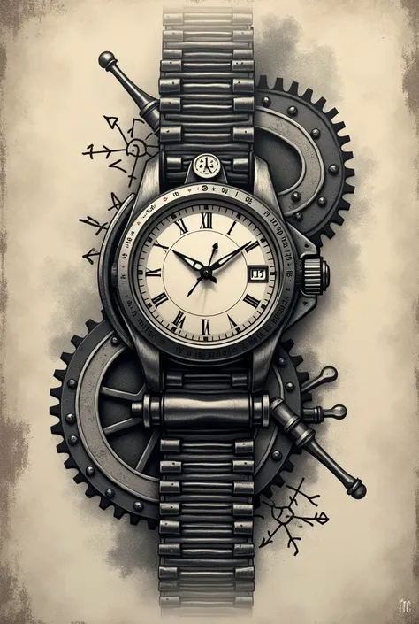 Tattoo for train forearm and watch. But let the clock be on the train.
