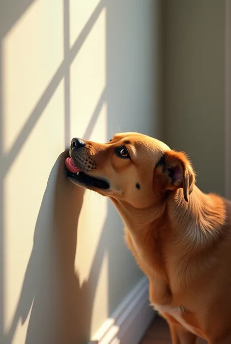 Realistic dog licking wall