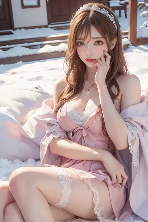 （8K，RAW photos， best qualtiy， tmasterpiece：1.2），（realisticlying， photograph realistic：1.4)，Hide your face with sadness，
****ta costume，Lace， Aerith Gainsborough， The upper part of the body，upper legs，Lace， undergarments，exposed bare shoulders， do lado de f...