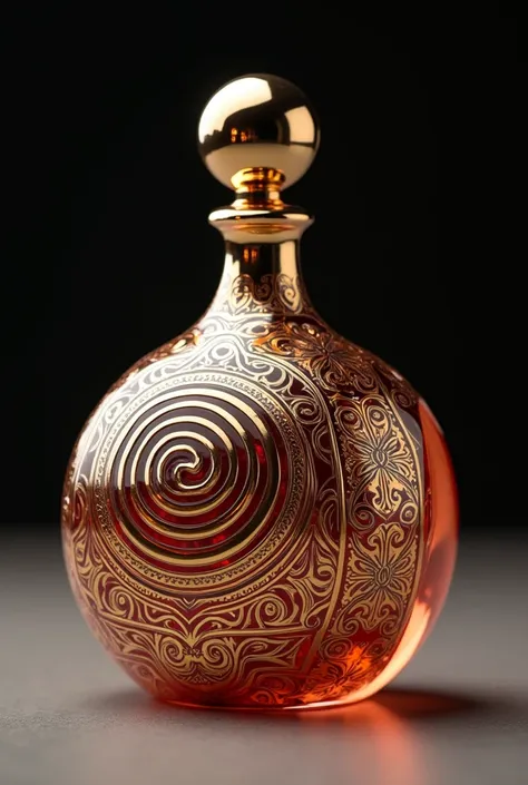 Create a gorgeous perfume bottle, inspired by the look of hungaran kürtős kalács and kalocsai motives, make it luxurious gourmand bottle