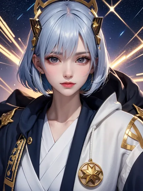 masterpiece， top quality，8k， Detailed Skin Textures ， detailed cloth texture，Beautifully detailed face， complex details， super detailed ，Portrait of Rei Ayanami， Silver Hair，Red colored eyes， black headgear on the head,Pixieカット，Shining Skin Hair Ornaments,...