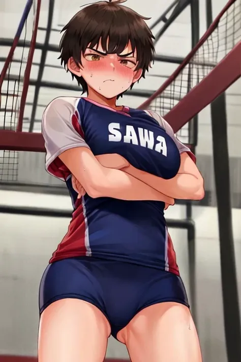 Short Hair　１３age　 volleyball uniforms 　gym　Sweat from the whole body　 is angry　 sexual harassment　Feels good