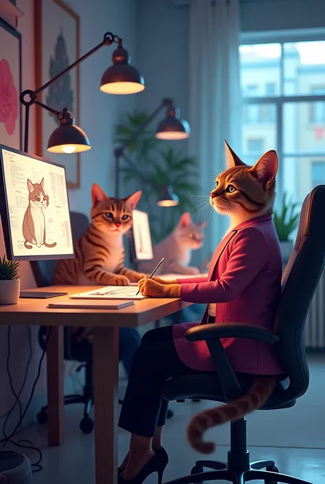 Cats working 
In graphic design 
