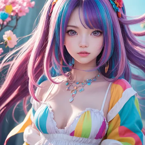  anime girl with colorful hair and colorful dresses,  Rosedrows Pastel Vivid , Ross Draws style cartoon vivid , Anime Style 4k,  Beautiful Animated Portraits , ArtJam Colorful!!!, ! Dream Art Germ,  beautiful anime girls,  anime style digital art ,  Anime ...