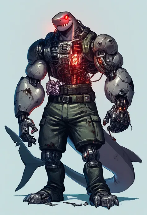 By taran fiddler, by pixelsketcher, by darkgem, by honovy, by foxovh, muscular armored anthro shark, demonic, red glowing eyes, robotic joints, robotic parts, mechanization, score_9, score_8_up, score_7_up, score_6_up, score_5_up, score_4_up, solo, male, l...