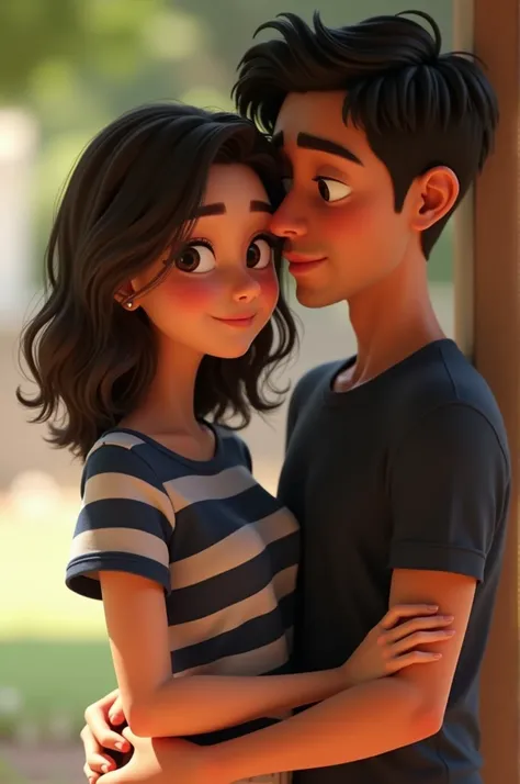  Disney pixar 3d In this photo ,  Young a woman and a man pose closely . Adam,  while placing a kiss on the edge of the young womans labia,  both look at the camera .  Woman posing in the lens with a slight smile .  Woman wearing a navy and white striped T...